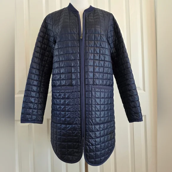 Athleta Grandview Prima Loft Long Quilted Jacket Navy Lightweight Puffer-SZ S - Picture 2 of 14